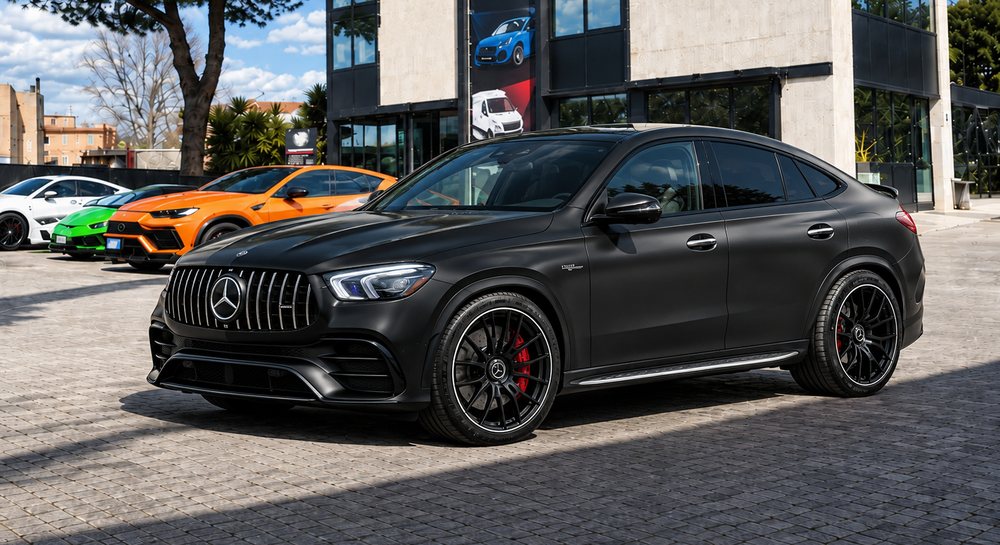 Mercedes-AMG GLC 63 nera davanti alla sede Skylimit