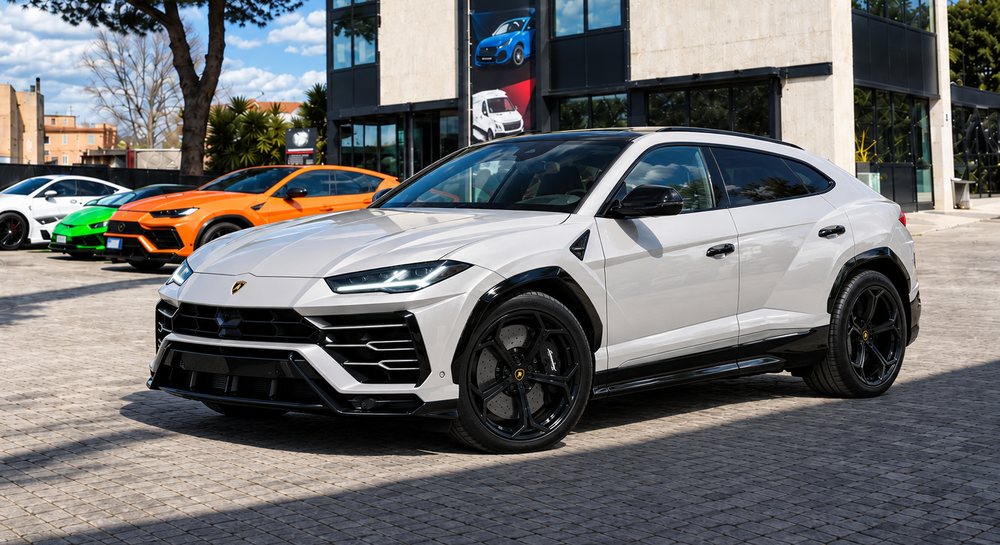 Lamborghini Urus bianca davanti alla sede Skylimit